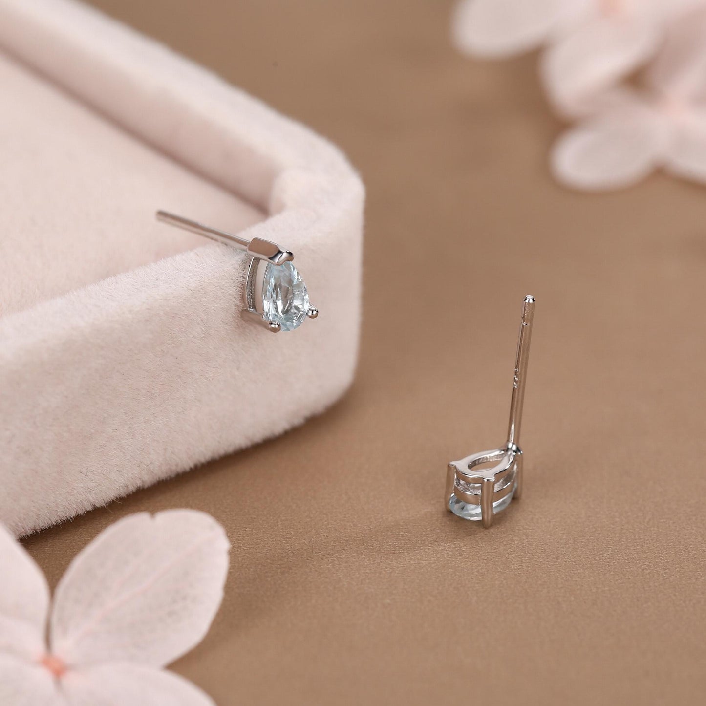 Genuine Swiss Blue Topaz Crystal Droplet Stud Earrings in Sterling Silver, Natural Blue Topaz Pear Shape Stud Earrings, March Birthstone