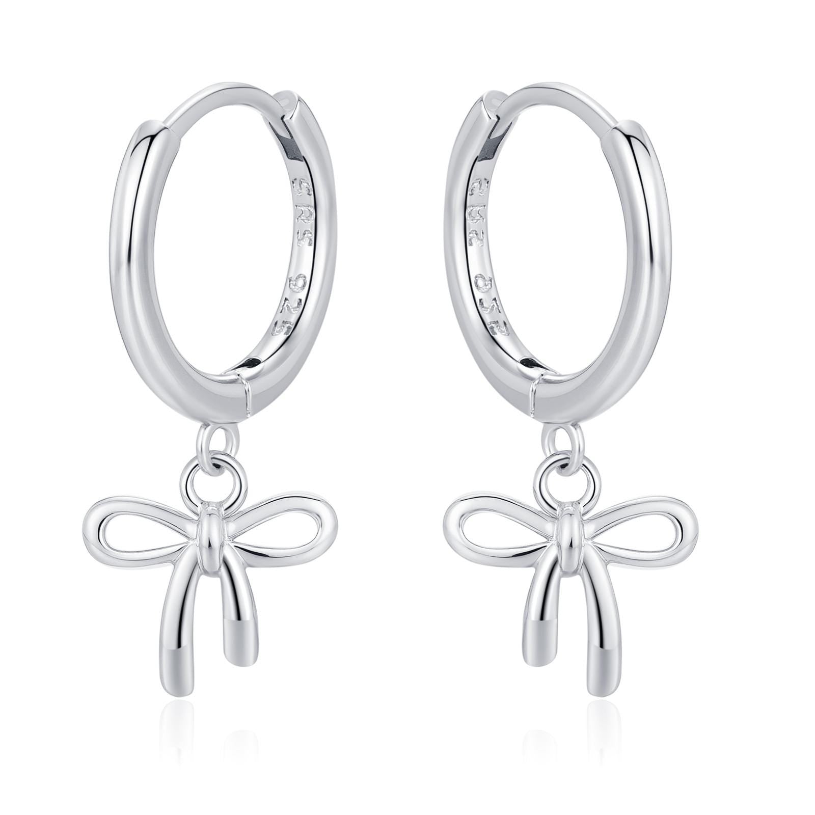 Ribbon Bow Huggie Hoop Earrings in Sterling Silver, Silver or Gold or Rose Gold, Ribbon Bow Earrings, Ribbon Bow Huggies