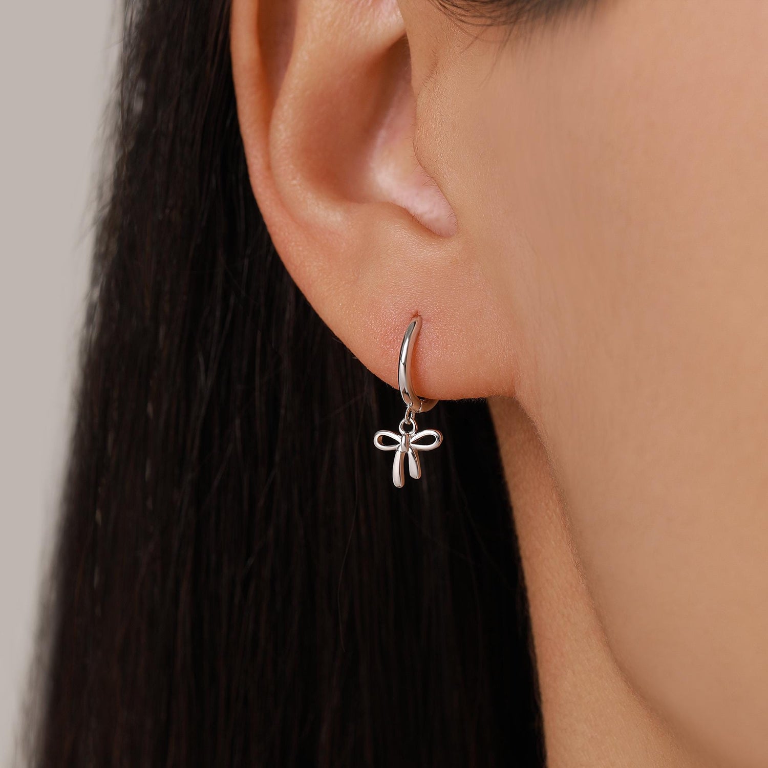 Ribbon Bow Huggie Hoop Earrings in Sterling Silver, Silver or Gold or Rose Gold, Ribbon Bow Earrings, Ribbon Bow Huggies