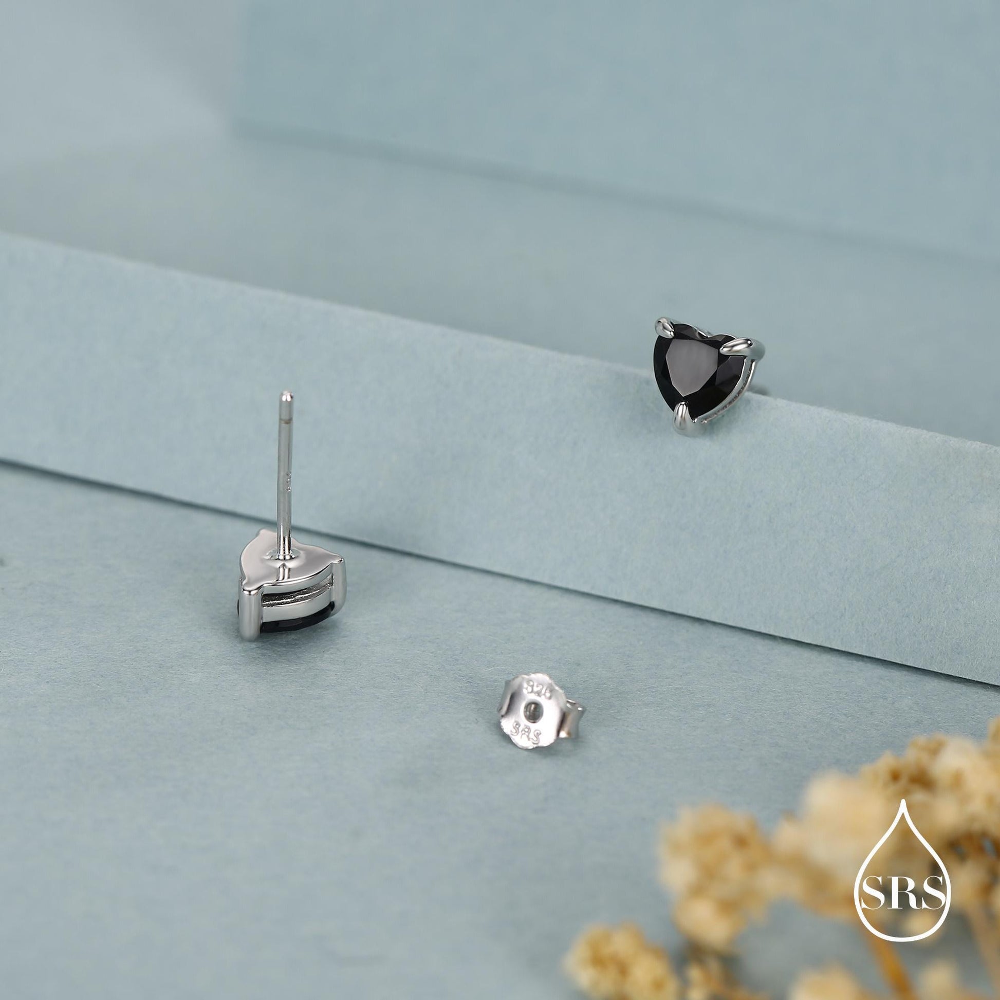 Sterling Silver Black Onyx Heart Stud Earrings