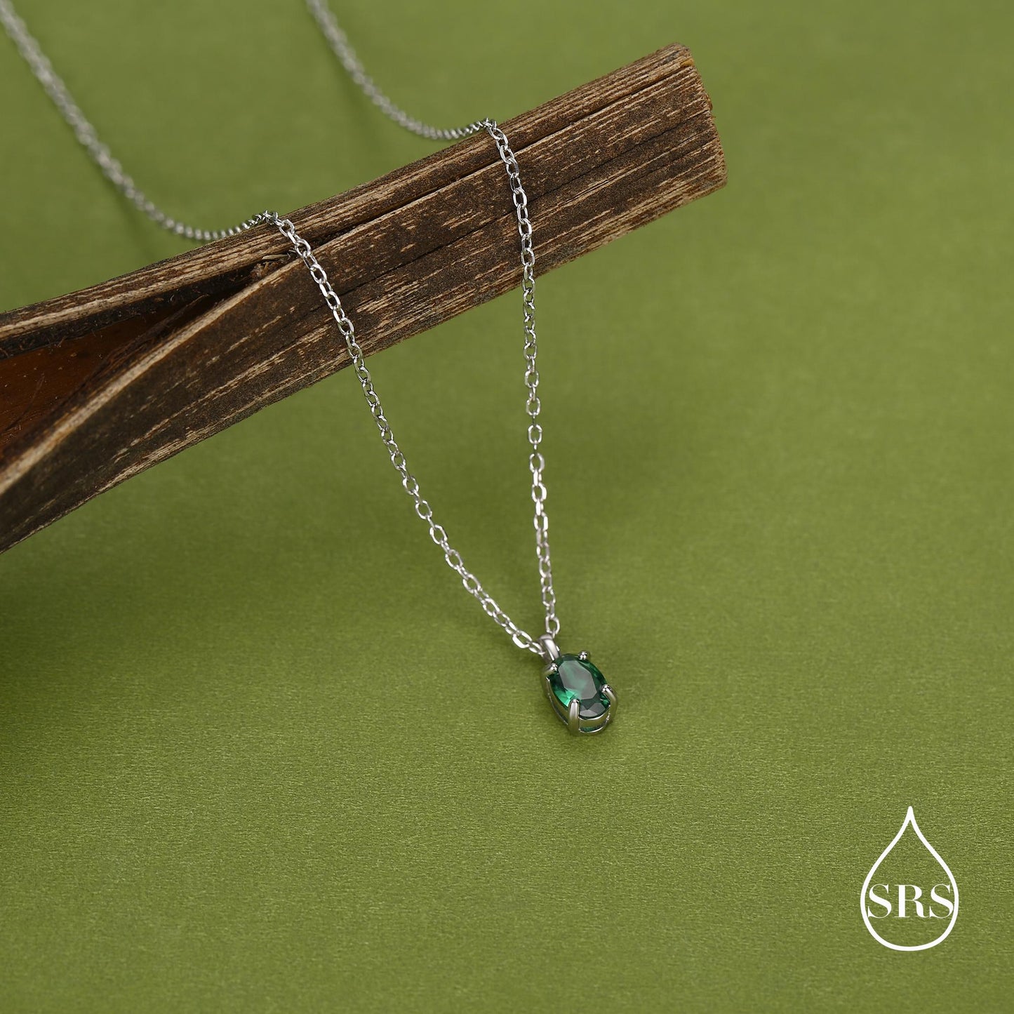 Sterling Silver Extra Tiny 4x6mm Emerald Green CZ Oval Pendant Necklace