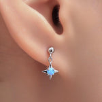 Tiny Blue Opal Star Dangle Stud Earrings in Sterling Silver, Silver or Gold, Lab Opal Star Earrings, Sunburst Earrings, Celestial
