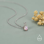 Tiny Pink Opal Pendant Necklace in Sterling Silver, 5mm Lab Opal Necklace, Single Opal Necklace, Fire Opal Necklace