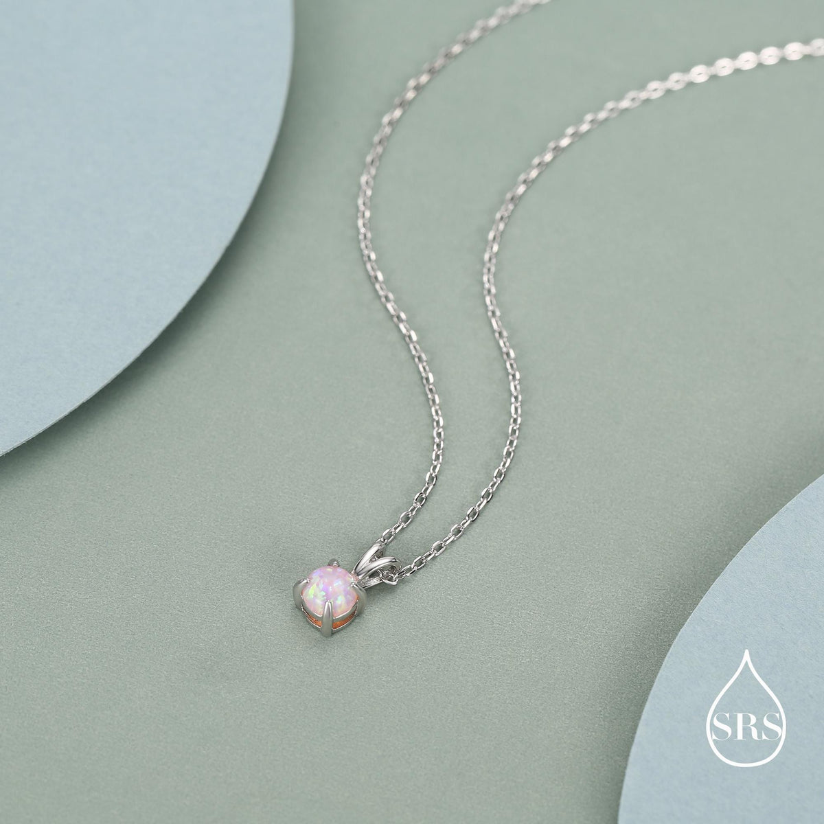 Tiny Pink Opal Pendant Necklace in Sterling Silver, 5mm Lab Opal Necklace, Single Opal Necklace, Fire Opal Necklace