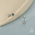 Extra Tiny Emerald Green Baguette CZ Screw Back Earrings in Sterling Silver, Silver or Gold, Stacking Earrings, Barbell Earrings