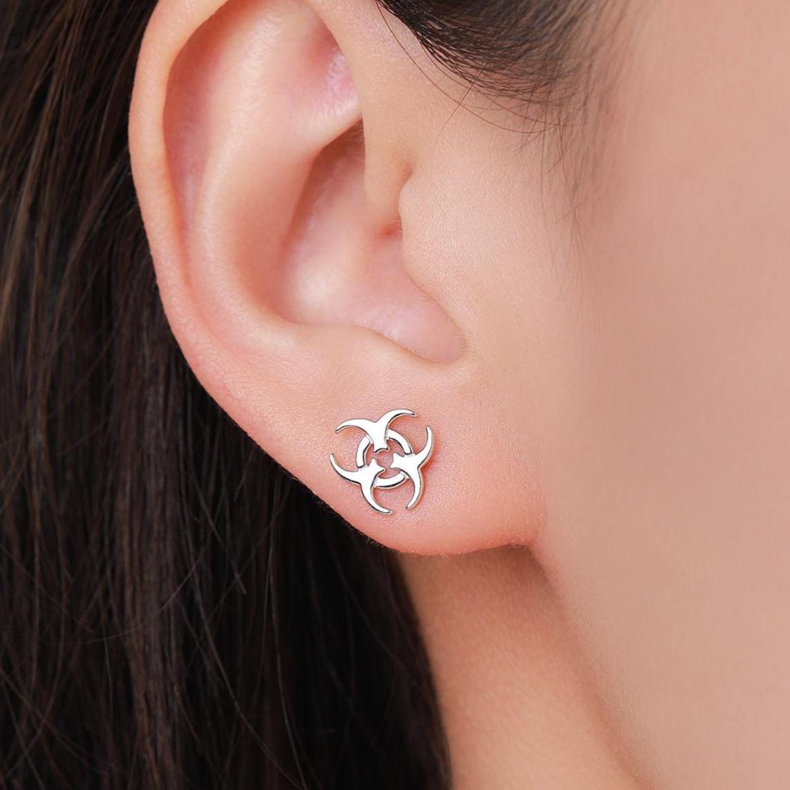 Tiny Biohazard Stud Earrings in Sterling Silver, Silver, Gold or Rose Gold, Small Halloween Earrings