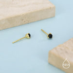 Natural Black Onyx Stud Earrings in Sterling Silver, Semi-Precious Gemstone Earrings, 3mm and 3 prong Genuine Black Onyx Earrings
