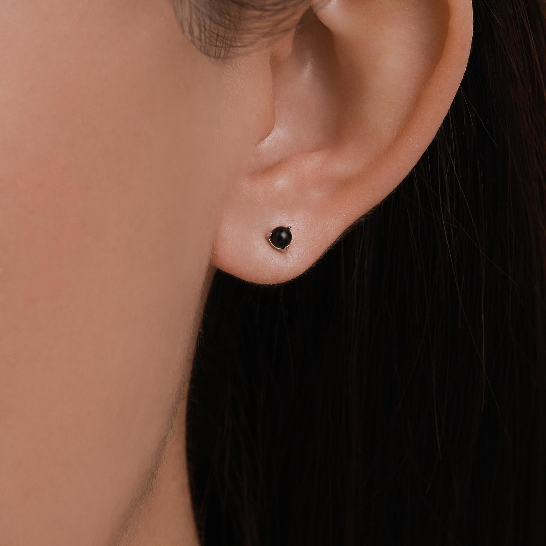Natural Black Onyx Stud Earrings in Sterling Silver, Semi-Precious Gemstone Earrings, 3mm and 3 prong Genuine Black Onyx Earrings