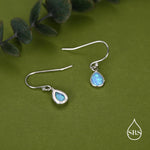 Blue Opal Droplet Drop Hook Earrings in Sterling Silver, Delicate Blue Opal Earrings, Pear Shape Opal Earrings