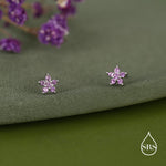 Sterling Silver Tiny Pink CZ Flower Stud Earrings