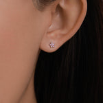 Sterling Silver Tiny Pink CZ Flower Stud Earrings