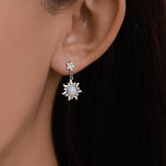 White Opal Sun and Star Dangle Stud Earrings in Sterling Silver, Silver or Gold, Star and Sun Lab Opal Celestial Earring