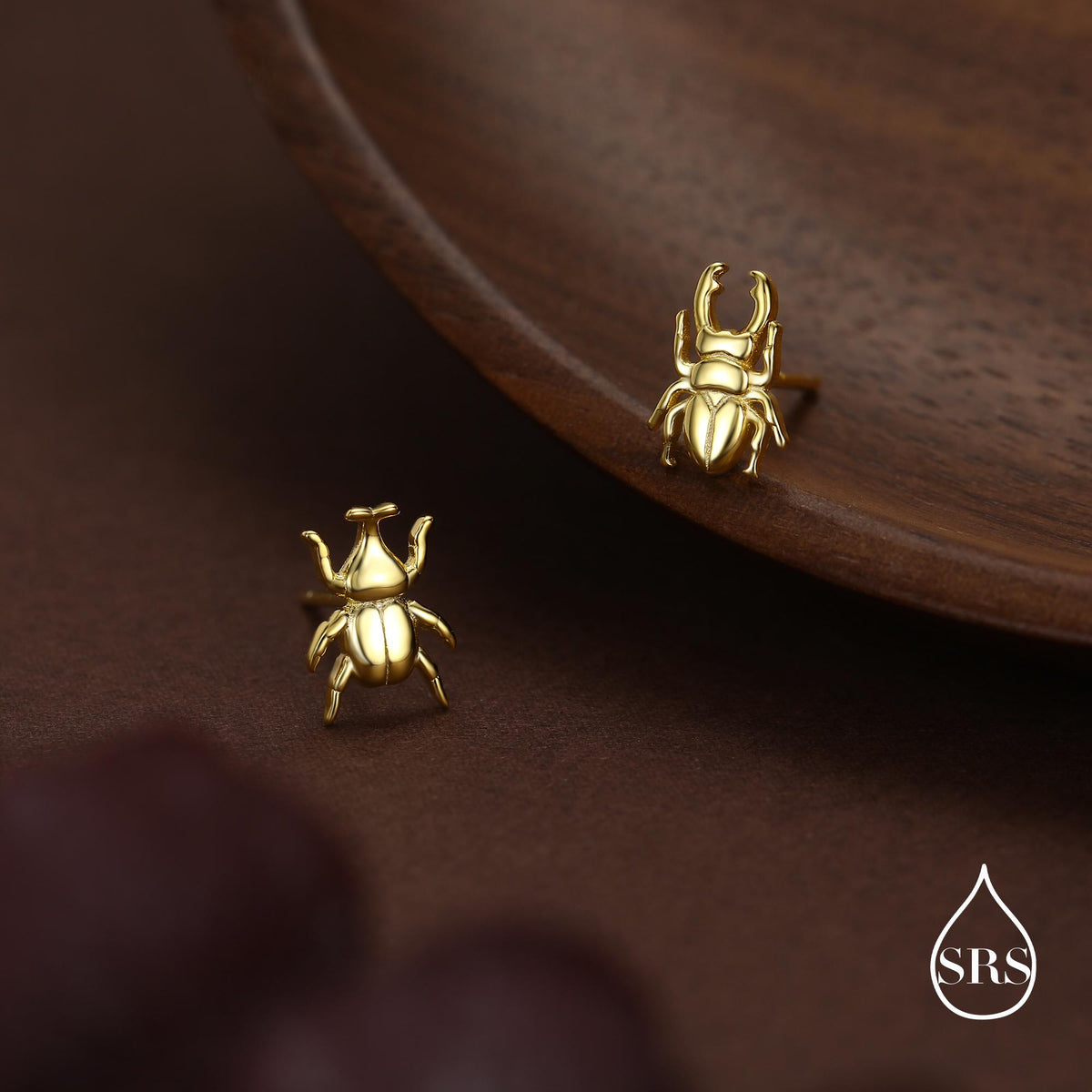 Mismatched Stag Beetle Stud Earrings in Sterling Silver, Silver, Gold or Rose Gold, Asymmetric Beetle Earrings, Bugs Earrings,