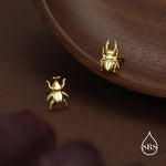 Mismatched Stag Beetle Stud Earrings in Sterling Silver, Silver, Gold or Rose Gold, Asymmetric Beetle Earrings, Bugs Earrings,