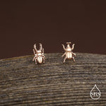 Mismatched Stag Beetle Stud Earrings in Sterling Silver, Silver, Gold or Rose Gold, Asymmetric Beetle Earrings, Bugs Earrings,