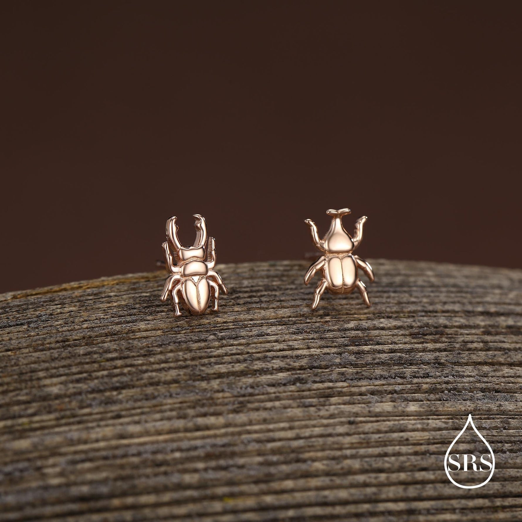 Mismatched Stag Beetle Stud Earrings in Sterling Silver, Silver, Gold or Rose Gold, Asymmetric Beetle Earrings, Bugs Earrings,