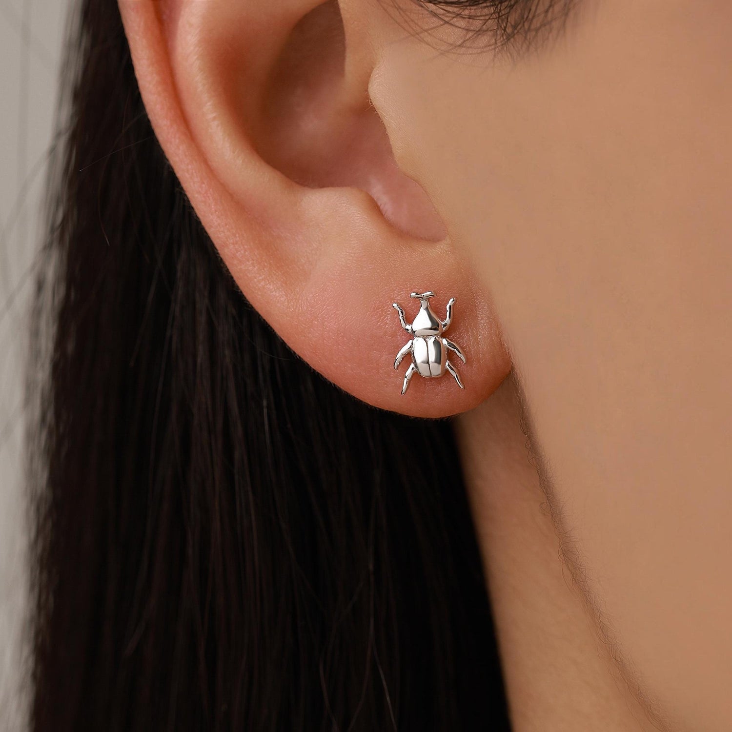 Mismatched Stag Beetle Stud Earrings in Sterling Silver, Silver, Gold or Rose Gold, Asymmetric Beetle Earrings, Bugs Earrings,
