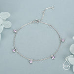 Purple CZ Charm Bracelet in Sterling Silver, Silver or Gold, Amethyst Purple CZ Bracelet, Satellite Bracelet