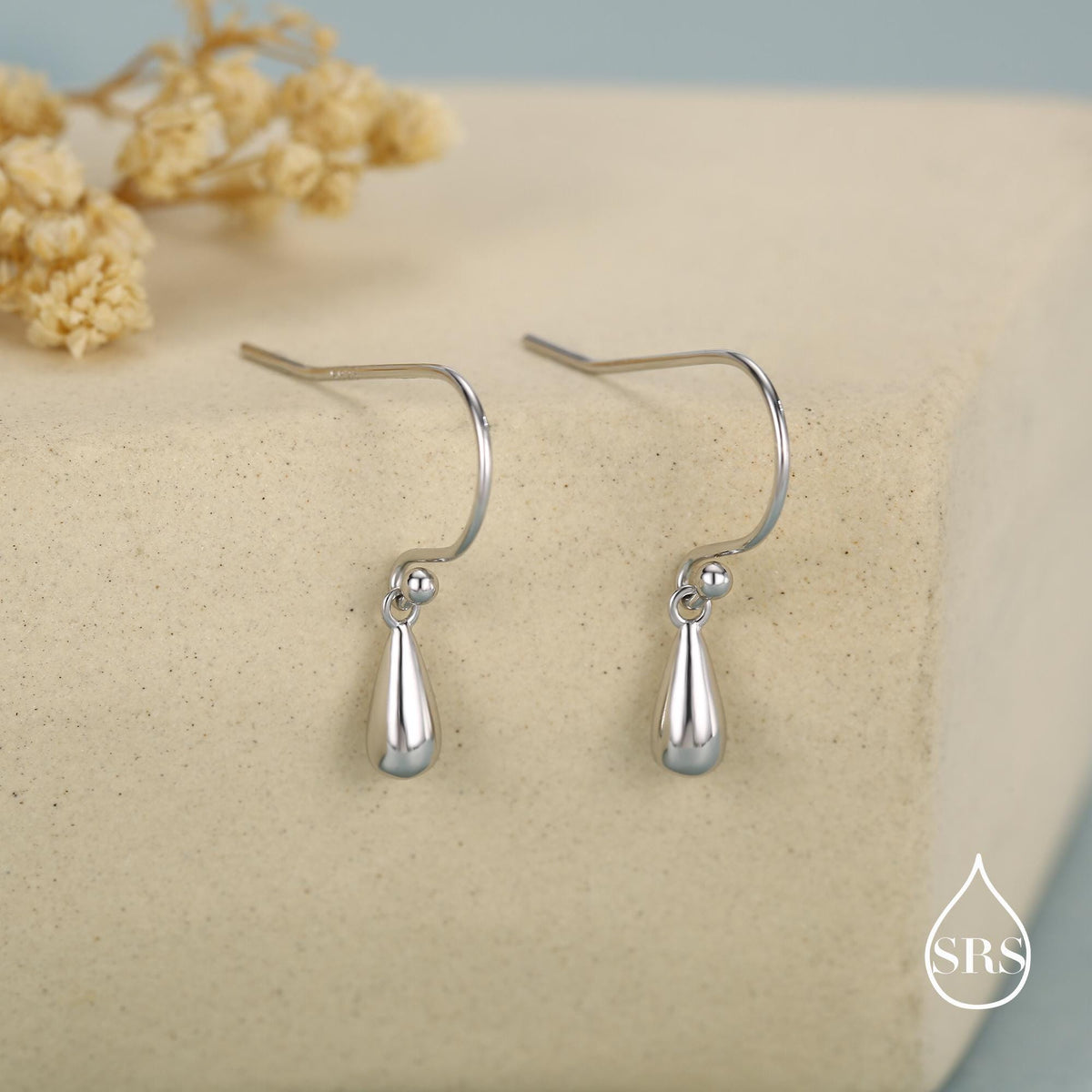 Small Droplet Drop Hook Earrings in Sterling Silver, Silver, Gold or Rose Gold, Waterdrop Dangle Earrings, Raindrop Earrings