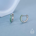 Emerald Green CZ Huggie Hoops in Sterling Silver, Silver or Gold, Minimalist Hoop Earrings, 8mm Hoops, Green Crystal Hoops
