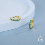 Emerald Green CZ Huggie Hoops in Sterling Silver, Silver or Gold, Minimalist Hoop Earrings, 8mm Hoops, Green Crystal Hoops