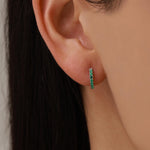 Emerald Green CZ Huggie Hoops in Sterling Silver, Silver or Gold, Minimalist Hoop Earrings, 8mm Hoops, Green Crystal Hoops