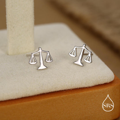 Sterling Silver Libra Scales Stud Earrings