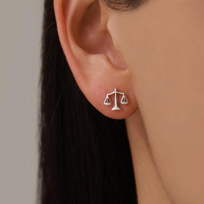 Sterling Silver Libra Scales Stud Earrings
