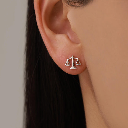 Sterling Silver Libra Scales Stud Earrings