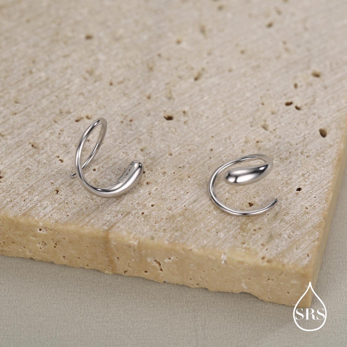 Spiral Hoop Earrings In Sterling Silver, Silver, Gold or Rose Gold, Minimalist Spiral Earrings, Droplet Hoops, Droplet Spirals