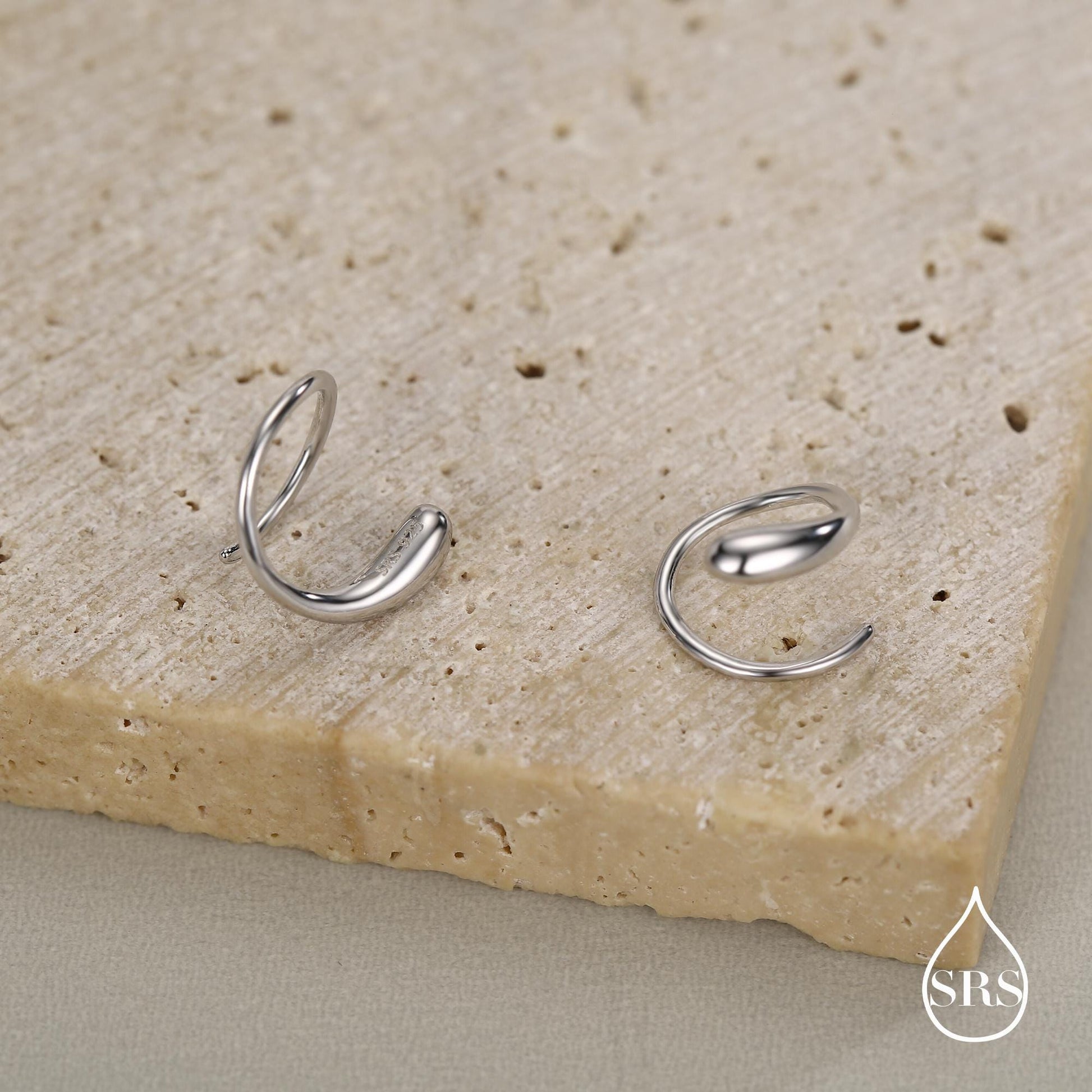 Spiral Hoop Earrings In Sterling Silver, Silver, Gold or Rose Gold, Minimalist Spiral Earrings, Droplet Hoops, Droplet Spirals
