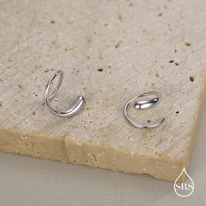 Spiral Hoop Earrings In Sterling Silver, Silver, Gold or Rose Gold, Minimalist Spiral Earrings, Droplet Hoops, Droplet Spirals