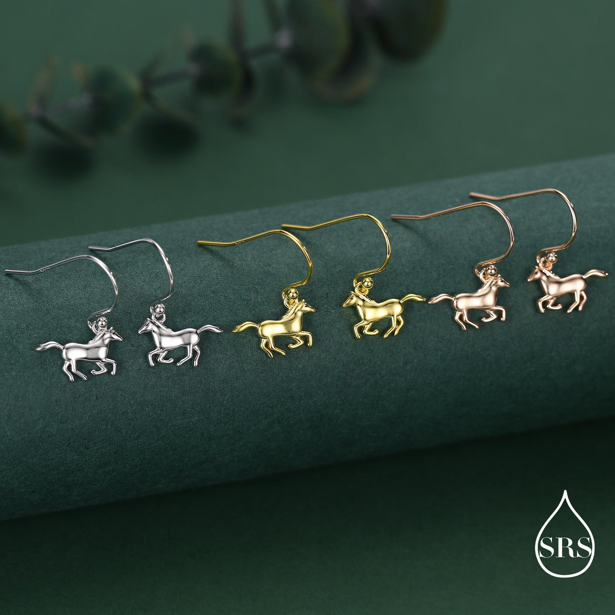 Sterling Silver Cute Horse Dangle Hook Earrings, Silver or Gold or Rose Gold, Horse Earrings, Dainty Horse Dangle Earrings, Horse Earrings