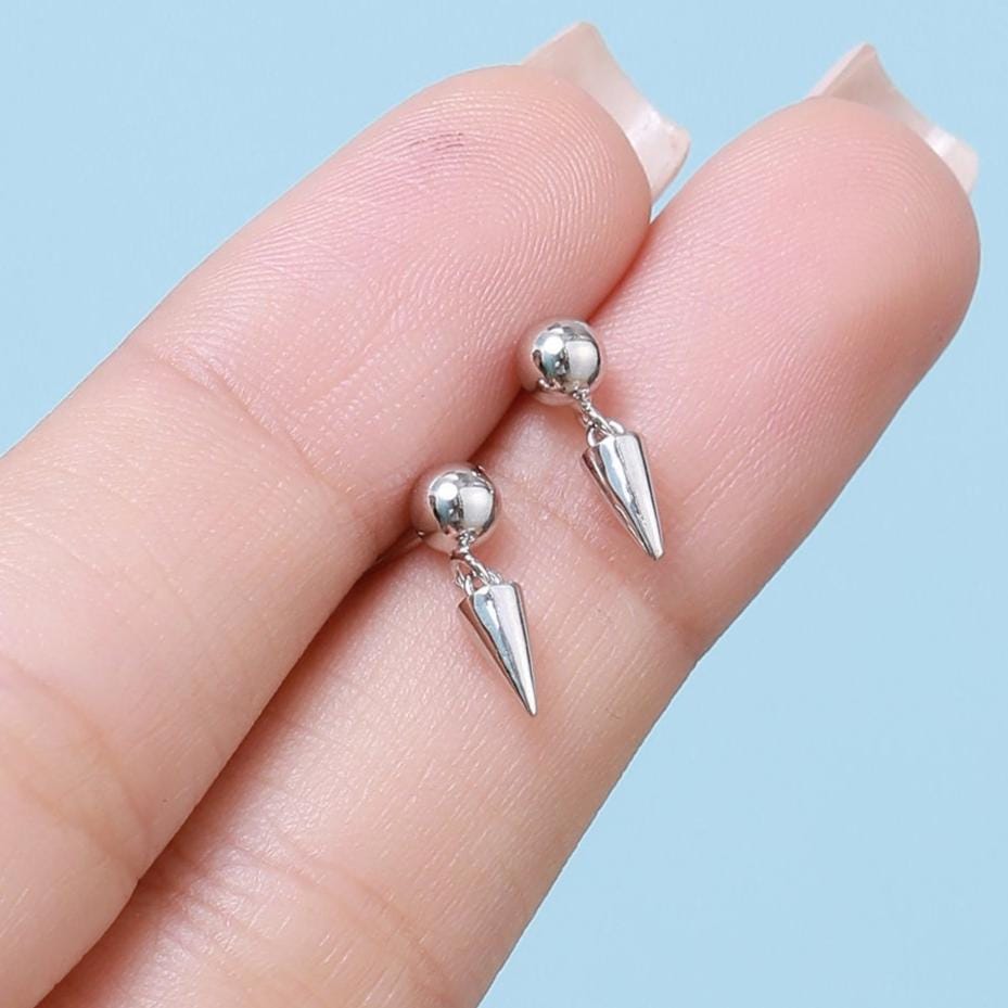 Tiny Dangling Spike Stud Earrings in Sterling Silver, Silver, Gold or Rose Gold, Small Dagger Earrings, Spike Earrings