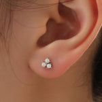 Pearl Trefoil Stud Earrings in Sterling Silver, Pearl Trio Earrings, Three Pearl Earrings, Silver Gold or Rose Gold