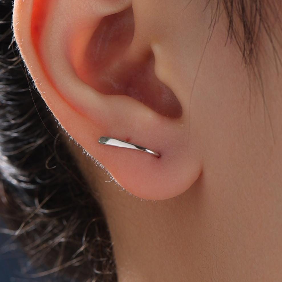 Minimalist Bar Crawler Earrings in Sterling Silver, Silver or Gold or Rose Gold, Minimalist Geometric Earrings, Wave Ear Climbers