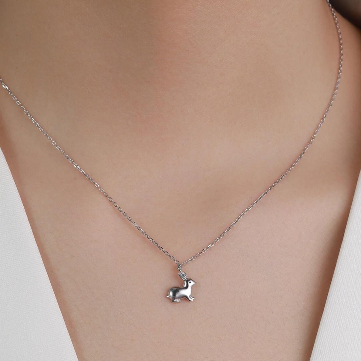 Tiny Little Rabbit Pendant Necklace in Sterling Silver, Silver Rabbit Necklace, Silver Hare Necklace