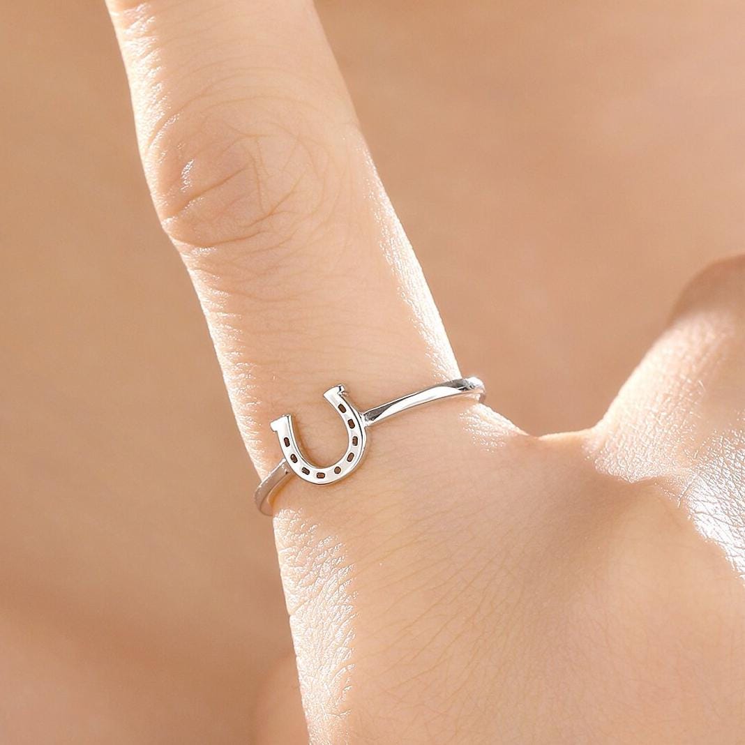 Sterling Silver Cute Little Horseshoe Ring, Adjustable Size, Cute Horseshoe Ring, Dainty and Delicate, Lucky Horse Shoe Ring