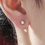 White Opal Droplet Ear Jacket in Sterling Silver, Silver or Gold, White Opal Pear Bezel Earrings, Front and Back Earrings