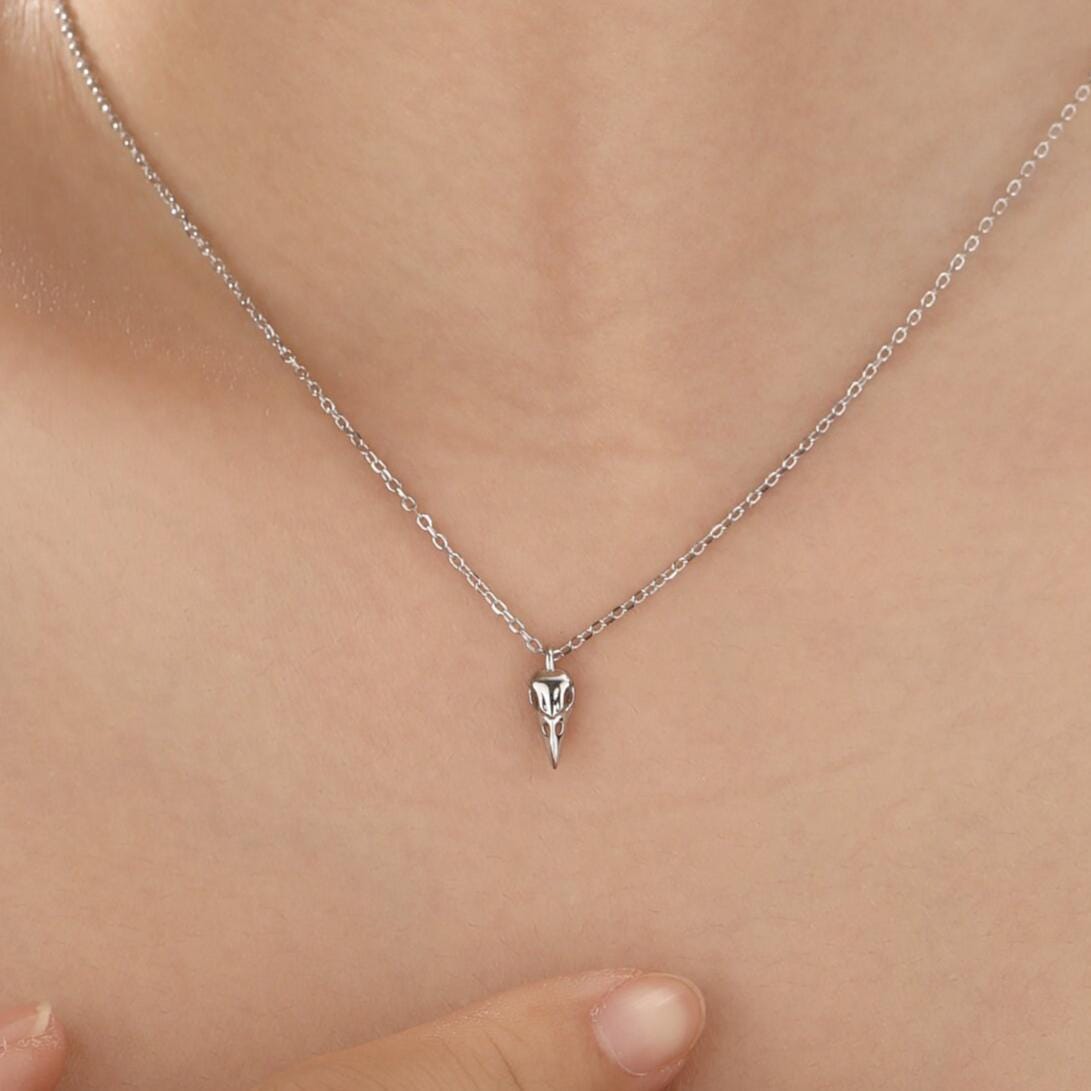 Tiny and Delicate Bird Skull Pendant Necklace in Sterling Silver, Bird Necklace, Silver or Gold or Rose Gold - Cute Quirky and Fun Jewellery
