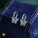 Sterling Silver Blue Butterfly Huggie Hoops, Detachable Blue Enamel Butterfly Hoop Earrings, Butterfly Earrings