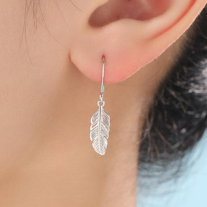 Sterling Silver Feather Drop Hook Earrings, Silver or Gold or Rose Gold, Delicate Feather Dangle Earrings, Nature Inspired