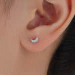 Mismatched Moon and Star CZ Barbell Earrings in Sterling Silver, Screw back CZ Moon and Star Earrings, Celestial Earrings