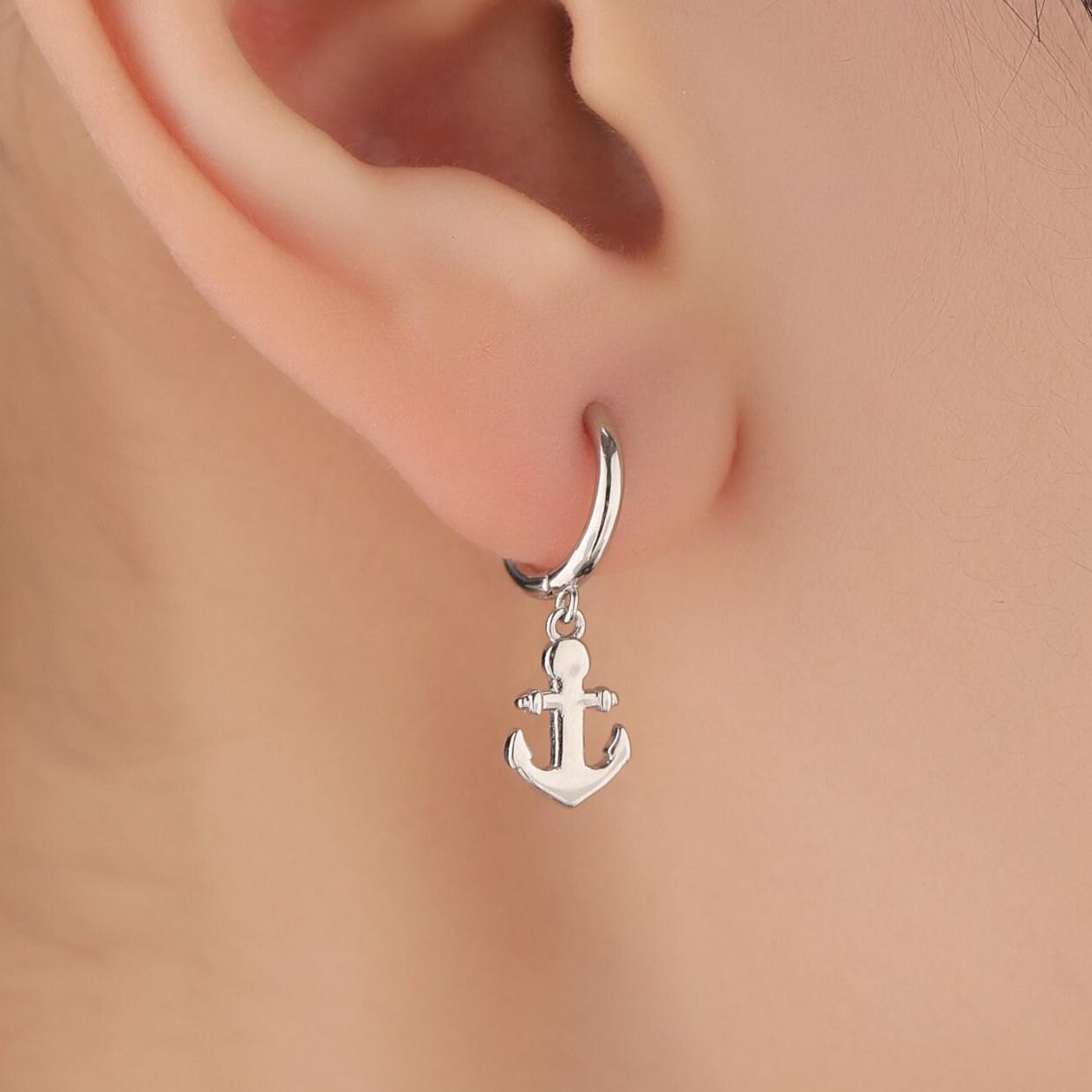 Anchor Huggie Hoop Earrings in Sterling Silver, Silver or Gold or Rose Gold, Tiny Anchor Earrings, Nautical Ocean Theme Earrings