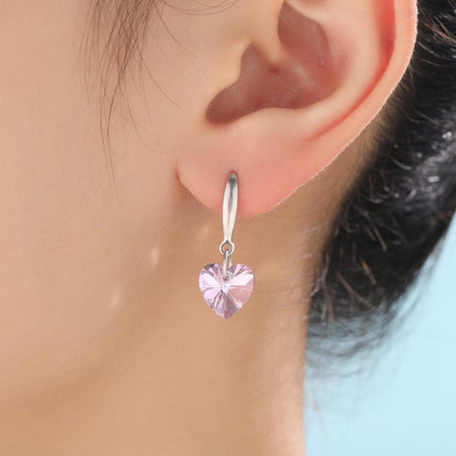 Alexandrite Purple Pink CZ Heart Drop Dangle Earrings in Sterling Silver, Silver or Rose Gold, Blue Crystal Heart Earrings
