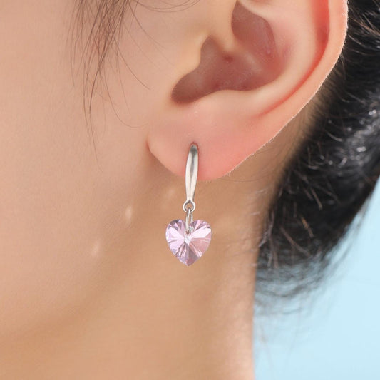 Alexandrite Purple Pink CZ Heart Drop Dangle Earrings in Sterling Silver, Silver or Rose Gold, Blue Crystal Heart Earrings