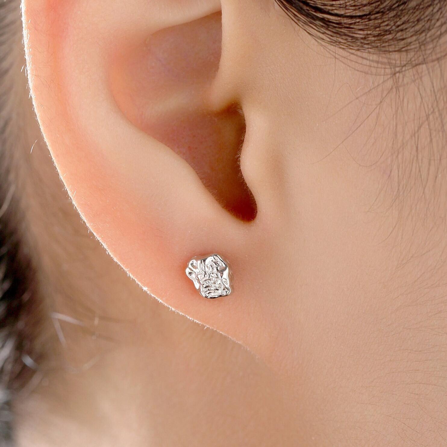 Nugget Stud Earrings in Sterling Silver, Silver Nugget Earrings, Gold Nugget Earrings, Lava Rock Shape Stud Earrings, Organic Shape Earrings