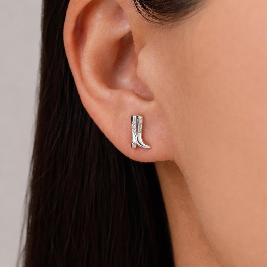 Cowboy Boot Stud Earrings in Sterling Silver, Silver, Gold or Rose Gold, Cowboy Boot Earrings, Cowboy Earrings