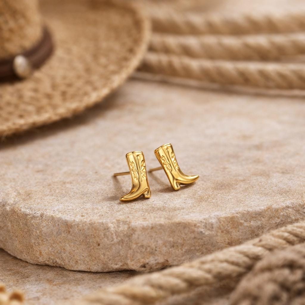 Cowboy Boot Stud Earrings in Sterling Silver, Silver, Gold or Rose Gold, Cowboy Boot Earrings, Cowboy Earrings
