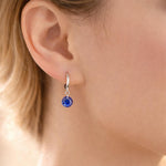 Dangle Sapphire Blue CZ Huggie Hoop Earrings in Sterling Silver, Silver or Gold, Delicate Sparky CZ Skinny Hoops, Dark Blue Crystal Hoops